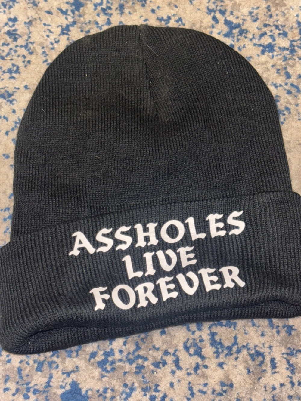 Black Beanie with Bold White Statement Text